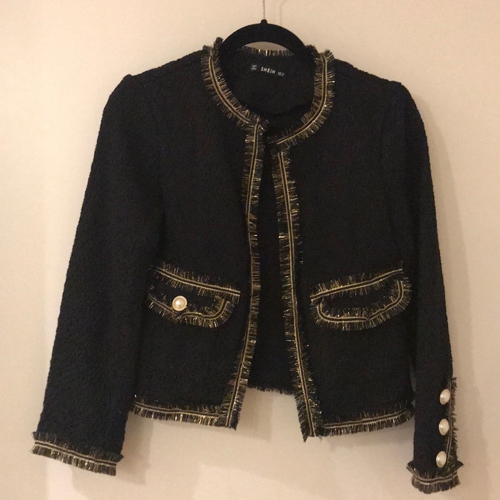Button Embellished Fringe Trim Blazer & Shorts Set - Picture 8 of 8
